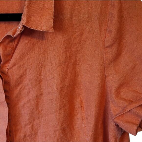 J. Jill Love Linen Women's Orange Button Front Shirt Dress Size LP - Picture 5 of 6